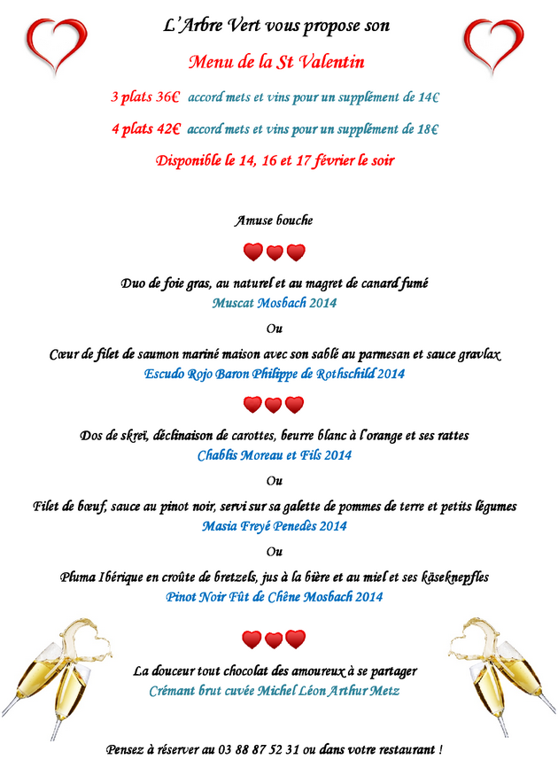 2017 02 07 restaurant l arbre vert menu st valentin