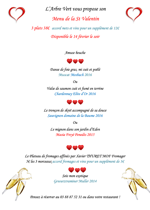 2018 02 06 restaurant a l arbre vert marlenheim menu st valentin