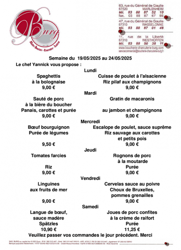 2025 05 24 boucherie burg plats du jour du 19 au 24 mai 2025